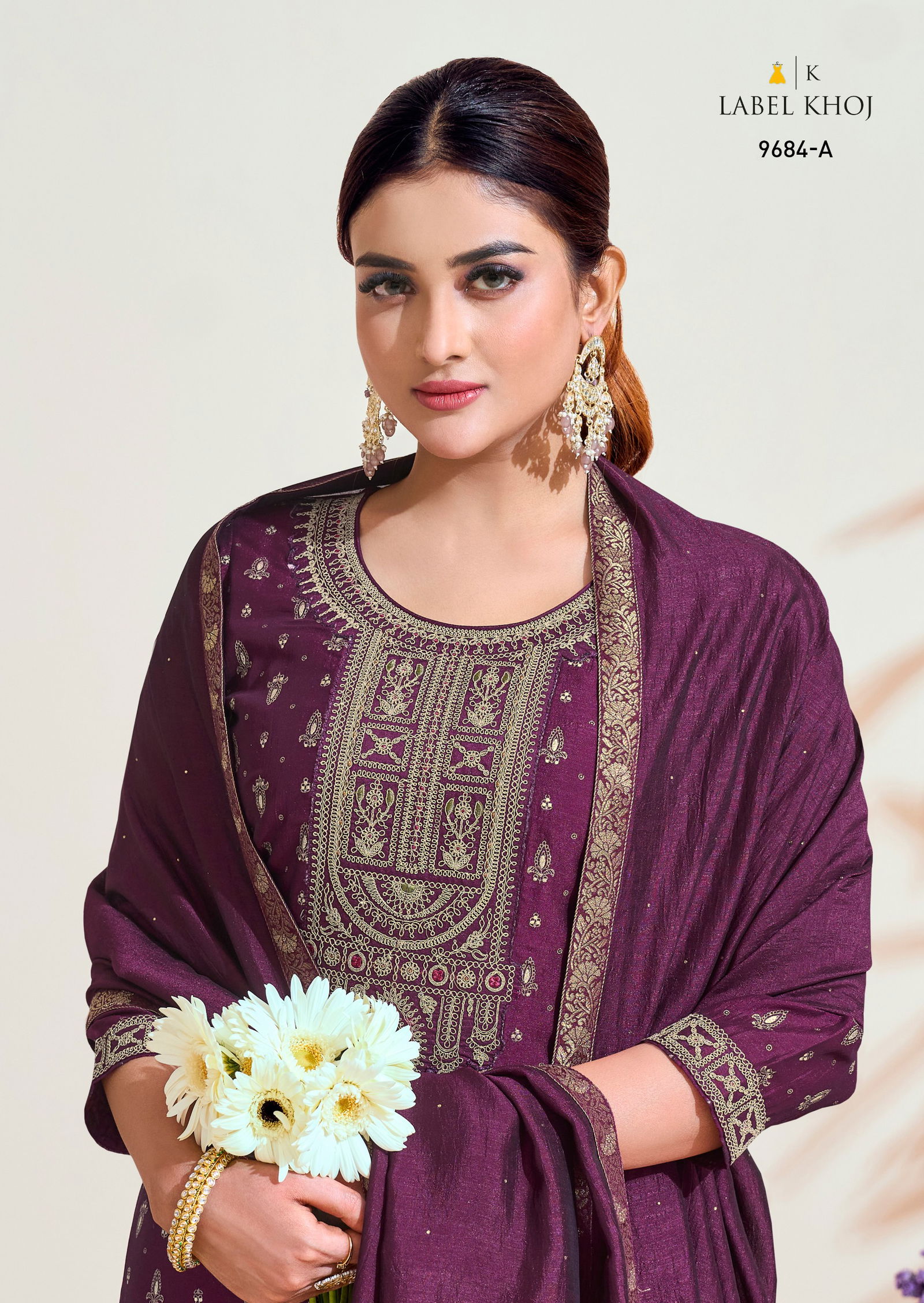 Label Khoj 9682 A To 9684 B Embroidery Vichitra Silk Designer Readymade Suits Wholesale Shop In Surat